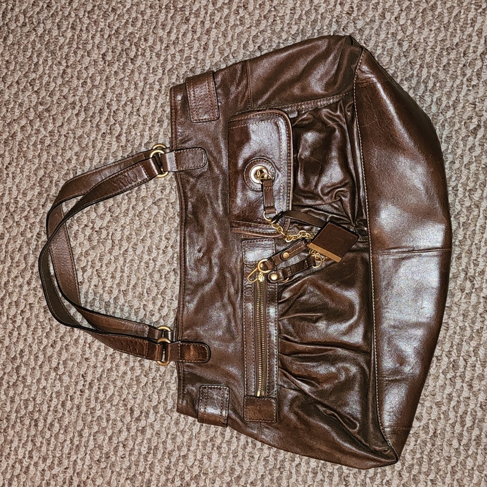 JUICY COUTURE REAL LEATHER LARGE SATCHEL COGNAC BROWN LINED HANBAG IN …